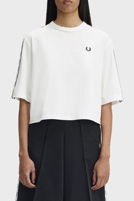 Fred Perry Bant Detaylı % 100 Pamuk Bisiklet Yaka Bayan T Shirt G2160 129 BEYAZ - Fred Perry