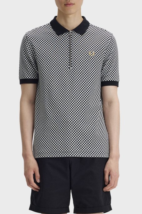 Fred Perry Dama Desenli % 100 Pamuk Regular Fit Yarım Fermuarlı Erkek Polo M2399 102 SİYAH-BEYAZ - Fred Perry (1)