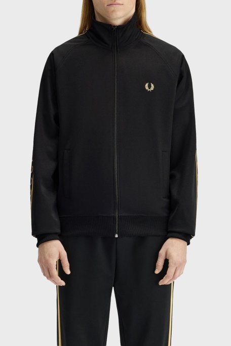 Fred Perry Kontrast Şeritli Logolu Pamuk Karışımlı Regular Fit Dik Yaka Fermuarlı Erkek Ceket J5557 90A SİYAH - Fred Perry