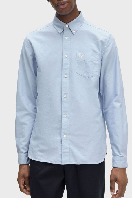 Fred Perry Logolu % 100 Pamuk Regular Fit Tek Cepli Düğmeli Yaka Erkek Gömlek M5516 146 AÇIK MAVİ - Fred Perry (1)