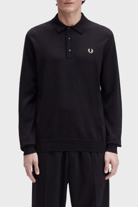 Fred Perry Logolu Yün Karışımlı Regular Fit Düğmeli Erkek Polo Yaka Kazak K4535 220 SİYAH - Fred Perry