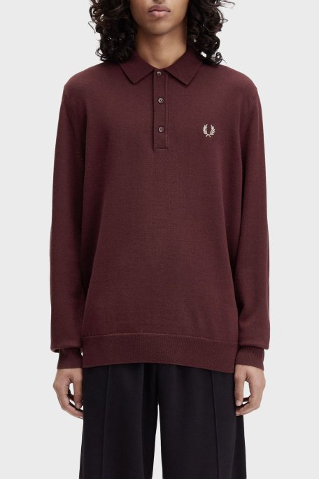 Fred Perry Logolu Yün Karışımlı Regular Fit Düğmeli Erkek Polo Yaka Kazak K4535 597 BORDO - Fred Perry