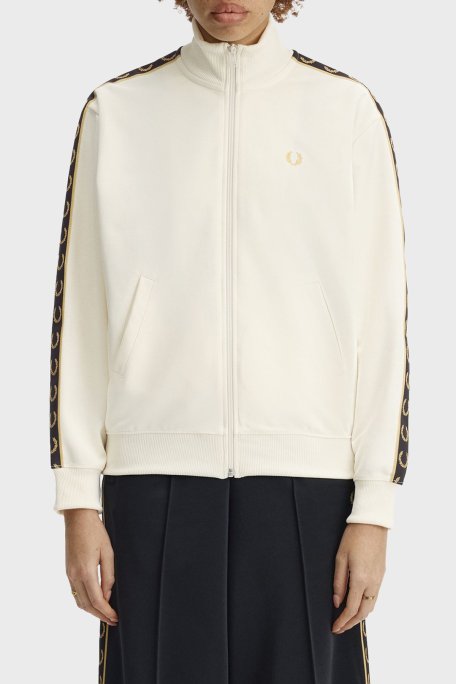 Fred Perry Pamuk Karışımlı Relaxed Fit Logo şeritli Dik Yaka Fermuarlı Bayan Sweat J9100 560 EKRU - Fred Perry