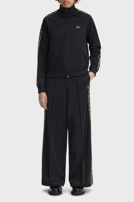 Fred Perry Pamuk Karışımlı Wide Leg Fit Logo Şeritli Yüksek Bel Bayan Pantolon T2106 90A SİYAH - Fred Perry