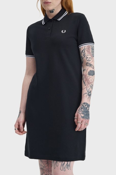 Fred Perry Pamuklu Regular Fit Logolu Düğmeli Polo Yaka Kadın Elbise D3600 350 SİYAH - Fred Perry
