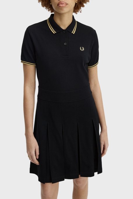 Fred Perry Pamuklu Regular Fit Logolu Düğmeli Polo Yaka Pileli Bayan Elbise D1177 90A SİYAH - Fred Perry