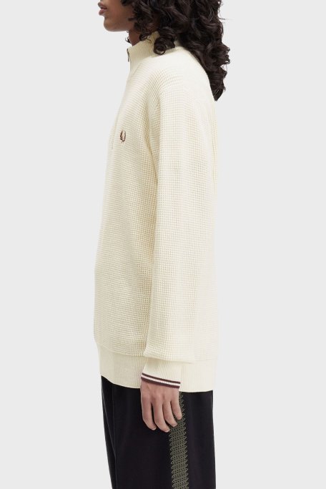 Fred Perry Pamuklu Regular Fit Yarım Fermuarlı Dik Yaka Yivli Erkek Sweat K8557 560 BEYAZ - Fred Perry (1)