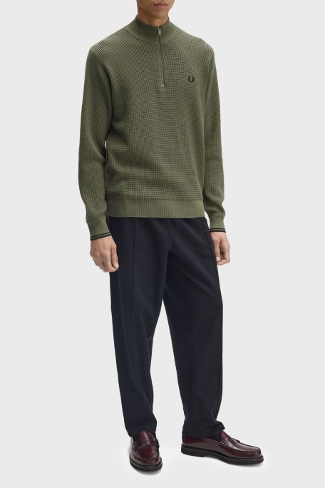 Fred Perry Pamuklu Regular Fit Yarım Fermuarlı Dik Yaka Yivli Erkek Sweat K8557 X21 HAKİ - Fred Perry (1)