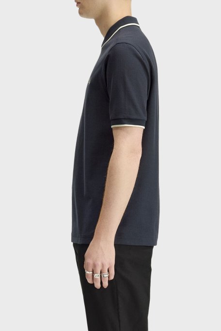 Fred Perry Şerit Detaylı % 100 Pamuk Regular Fit Yarım Fermuarlı Erkek Polo M2383 608 LACİVERT - Fred Perry (1)