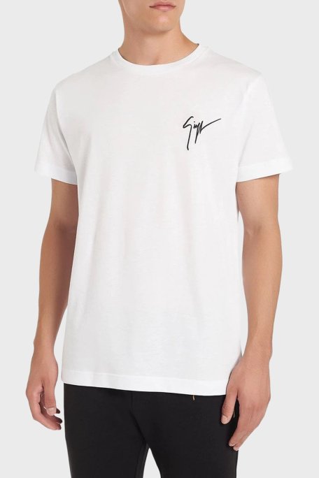 Giuseppe Zanotti Logolu Pamuklu Regular Fit Bisiklet Yaka Erkek T Shirt IRU0007-002 BEYAZ - Giuseppe Zanotti