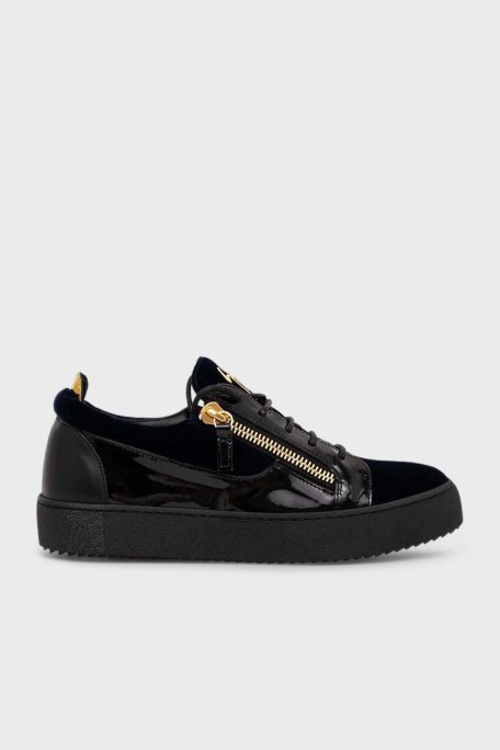 Giuseppe Zanotti Rugan ve Süet Detaylı Sneaker Erkek Ayakkabı RU00092-002 SİYAH - Giuseppe Zanotti