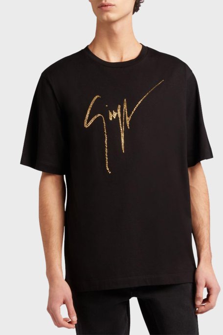 Giuseppe Zanotti Taş Logolu Pamuklu Regular Fit Erkek T Shirt IRU2003-001 SİYAH - Giuseppe Zanotti