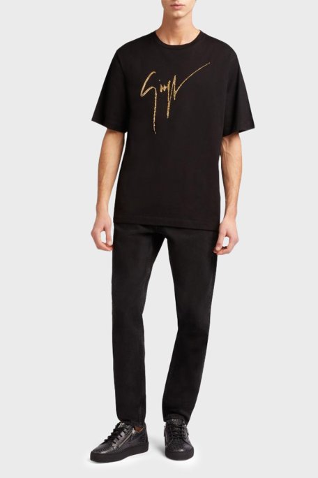 Giuseppe Zanotti Taş Logolu Pamuklu Regular Fit Erkek T Shirt IRU2003-001 SİYAH - Giuseppe Zanotti (1)