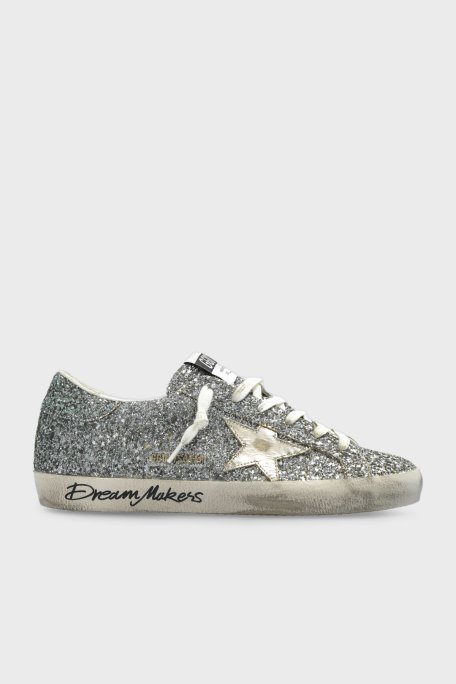 Golden Goose Hakiki Deri Logolu Sim Detaylı Sneaker Bayan Ayakkabı GWF00101.F008056.65224 GÜMÜŞ - Golden Goose