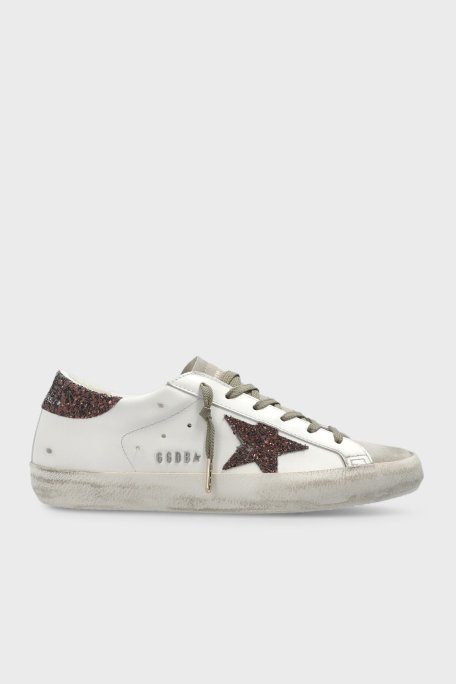 Golden Goose Hakiki Deri Logolu Sneaker Bayan Ayakkabı GWF00101.F008122.12386 BEYAZ-KAHVE - Golden Goose