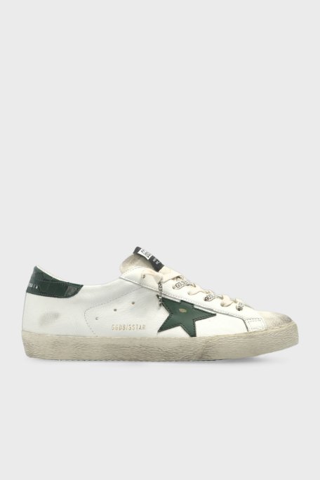 Golden Goose Hakiki Deri Logolu Sneaker Erkek Ayakkabı GMF00101.F008113.10502 BEYAZ-YEŞİL - Golden Goose