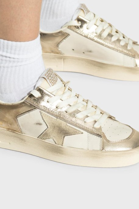Golden Goose Logolu Deri Parlak Sneaker Bayan Ayakkabı GWF00333.F007536.12281 Beyaz Gold - Golden Goose (1)