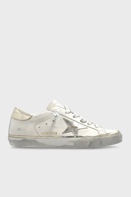 Golden Goose Logolu Hakiki Deri Sneaker Bayan Ayakkabı GWF00101.F007558.10698 Gümüş-Lacivert - Golden Goose