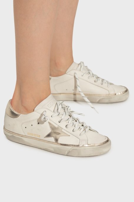 Golden Goose Logolu Hakiki Deri Sneaker Bayan Ayakkabı GWF00101.F007558.10698 Gümüş-Lacivert - Golden Goose (1)