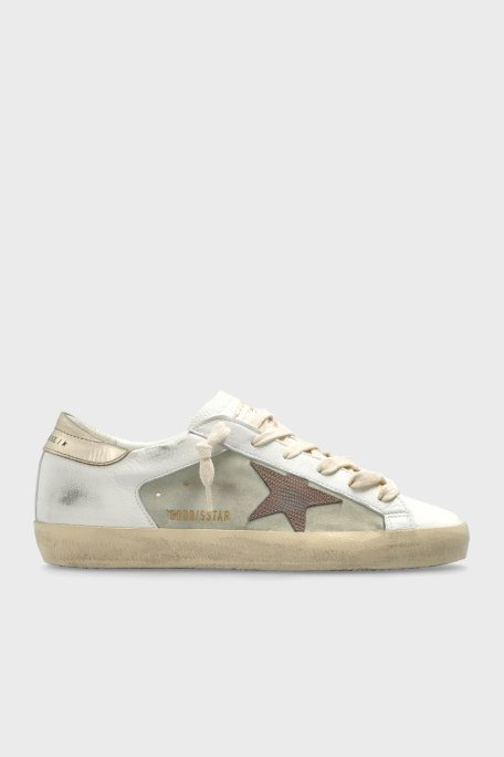 Golden Goose Logolu Hakiki Deri Sneaker Bayan Ayakkabı GWF00103.F006828.12174 BEYAZ-HAKİ - Golden Goose