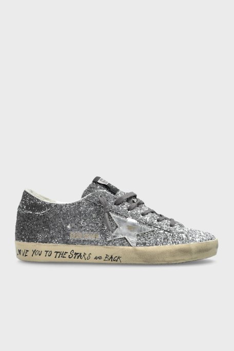 Golden Goose Simli Hakiki Deri Sneaker Bayan Ayakkabı GWF00101.F007470.60246 GÜMÜŞ-SİYAH - Golden Goose