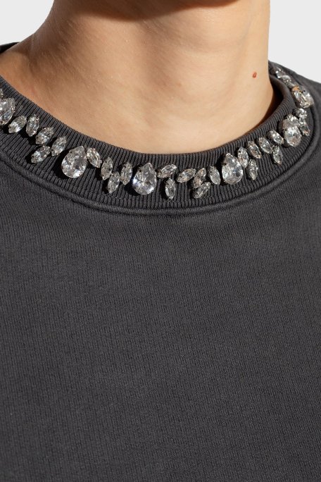 Golden Goose Taşlı % 100 Pamuk Regular Fit Bisiklet Yaka Bayan Sweat GWP01223.P000672.60318 ANTRASİT - Golden Goose (1)