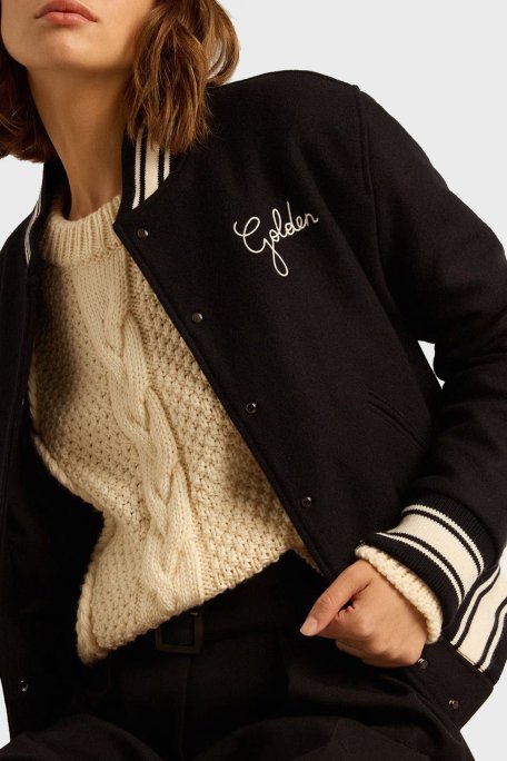 Golden Goose Yünlü Logolu Loose Fit Kolej Yaka Bayan Ceket GWP00832.P000618.50486 LACİVERT - Golden Goose