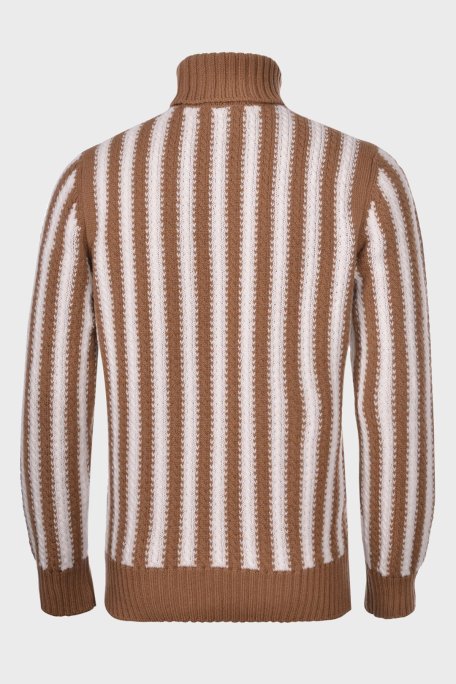 Gran Sasso % 100 Yün Çizgili Boğazlı Yaka Erkek Kazak 13121 22647 117 KAHVE - Gran Sasso (1)