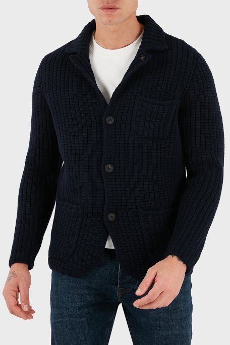 Gran Sasso % 100 Yün Regular Fit Cepli Düğmeli Örme Erkek Ceket 10166 25073 598 LACİVERT - Gran Sasso