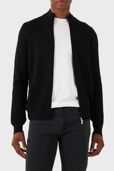 Gran Sasso % 100 Yün Regular Fit Dik Yaka Fermuarlı Erkek Hırka 57178 14222 099 SİYAH - Gran Sasso