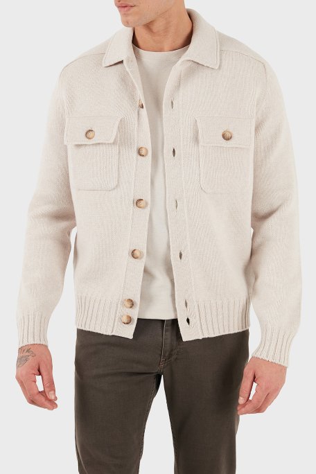 Gran Sasso % 100 Yün Regular Fit Düğmeli Cepli Örme Erkek Ceket 13109 25079 054 EKRU - Gran Sasso