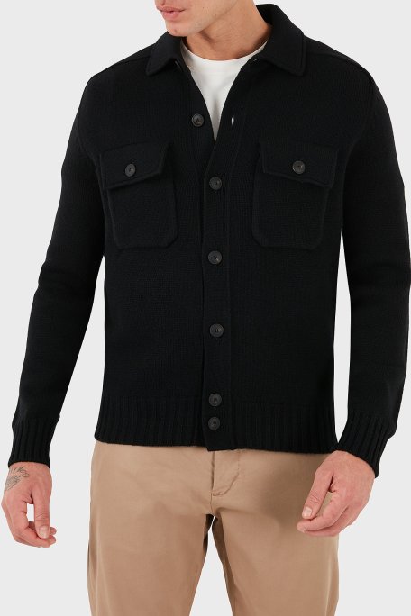 Gran Sasso % 100 Yün Regular Fit Düğmeli Cepli Örme Erkek Ceket 13109 25079 099 SİYAH - Gran Sasso