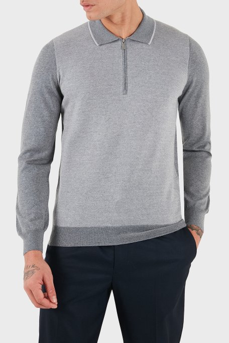 Gran Sasso % 100 Yün Regular Fit Yarım Fermuarlı Erkek Polo Yaka Kazak 43108 14713 090 GRİ - Gran Sasso