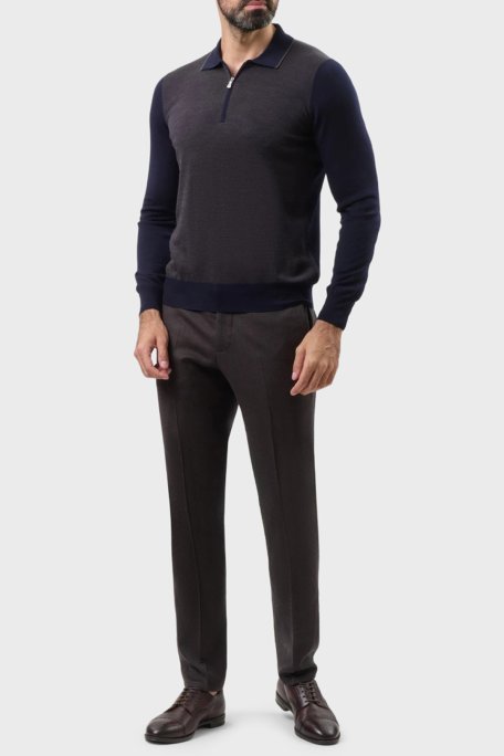 Gran Sasso % 100 Yün Regular Fit Yarım Fermuarlı Erkek Polo Yaka Kazak 43108 14713 598 LACİVERT - Gran Sasso (1)