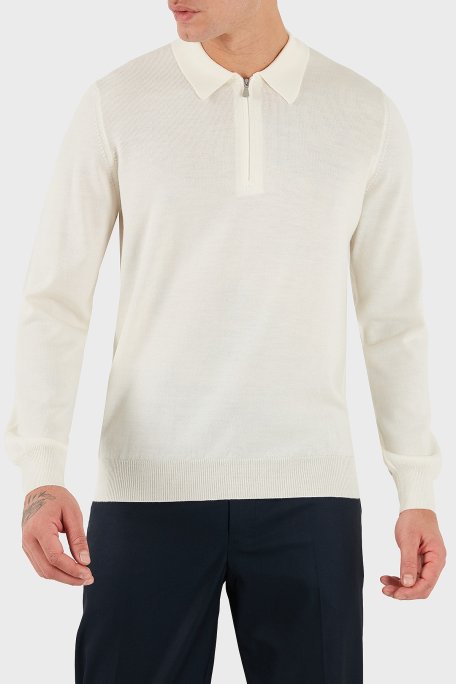 Gran Sasso % 100 Yün Regular Fit Yarım Fermuarlı Erkek Polo Yaka Kazak 55125 14290 005 EKRU - Gran Sasso