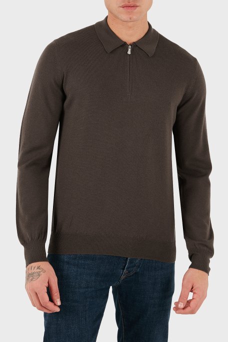 Gran Sasso % 100 Yün Regular Fit Yarım Fermuarlı Erkek Polo Yaka Kazak 55125 14290 177 KAHVE - Gran Sasso