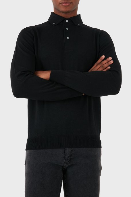 Gran Sasso % 100 Yün Slim Fit Düğmeli Erkek Polo Yaka Sweat 57163 14293 099 SİYAH - Gran Sasso (1)