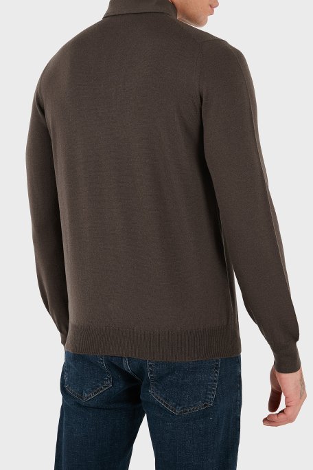 Gran Sasso % 100 Yün Slim Fit Düğmeli Erkek Polo Yaka Sweat 57163 14293 177 KAHVE - Gran Sasso (1)