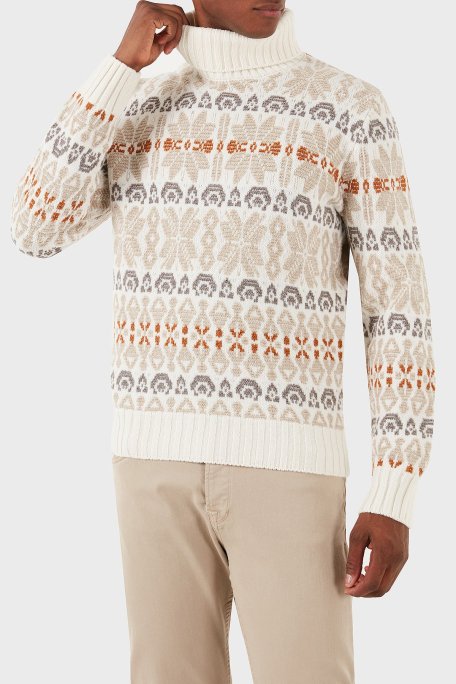 Gran Sasso Desenli % 100 Yün Regular Fit Balıkçı Yaka Erkek Kazak 13147 25061 001 EKRU-KAHVE - Gran Sasso (1)