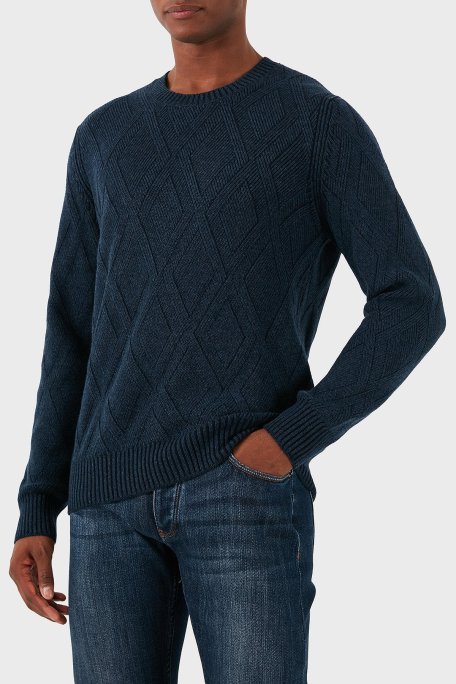 Gran Sasso Desenli Yün Karışımlı Regular Fit Bisiklet Yaka Erkek Kazak 23155 19677 596 LACİVERT - Gran Sasso (1)