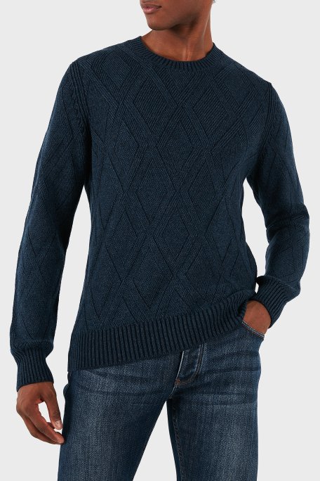 Gran Sasso Desenli Yün Karışımlı Regular Fit Bisiklet Yaka Erkek Kazak 23155 19677 596 LACİVERT - Gran Sasso