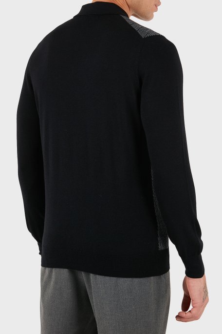 Gran Sasso Desenli Yün ve Pamuk Karışımlı Slim Fit Yarım Fermuarlı Polo Yaka Erkek Kazak 57137 13126 099 SİYAH - Gran Sasso (1)