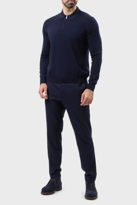 Gran Sasso Fitilli % 100 Yün Regular Fit Yarım Fermuarlı Erkek Polo Yaka Kazak 55125 14290 598 LACİVERT - Gran Sasso (1)