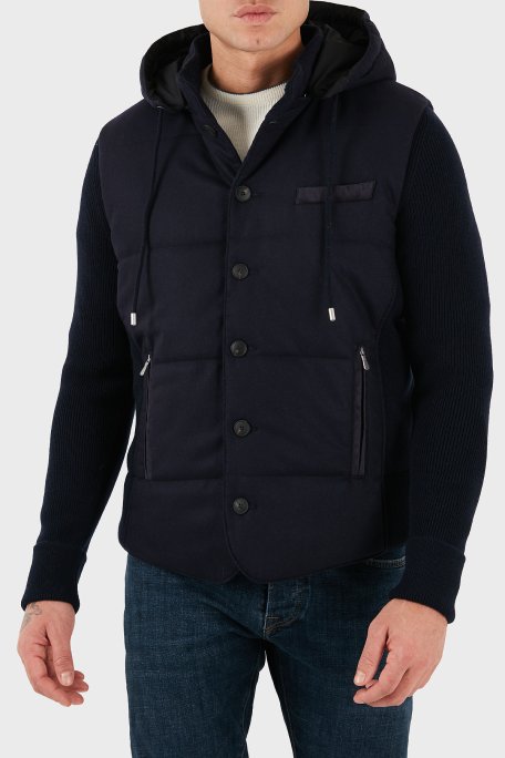 Gran Sasso Kapüşonlu Cepli Yünlü Erkek Mont 23191 51303 598 LACİVERT - Gran Sasso