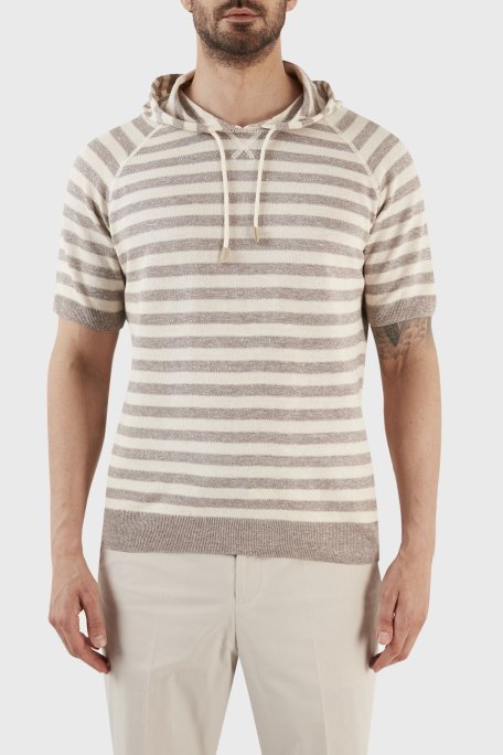 Gran Sasso Keten ve Pamuk Karışımlı Kapüşonlu Kısa Kollu Triko Erkek Sweat 57149 18621 120 BEJ - Gran Sasso