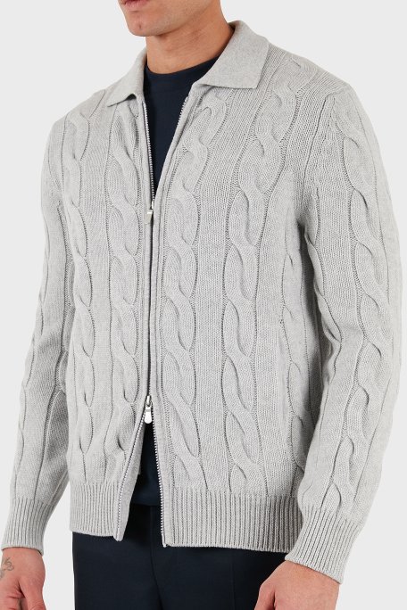 Gran Sasso Örgü Desenli Yün ve Kaşmir Karışımlı Regular Fit Erkek Ceket 13180 19652 044 GRİ - Gran Sasso