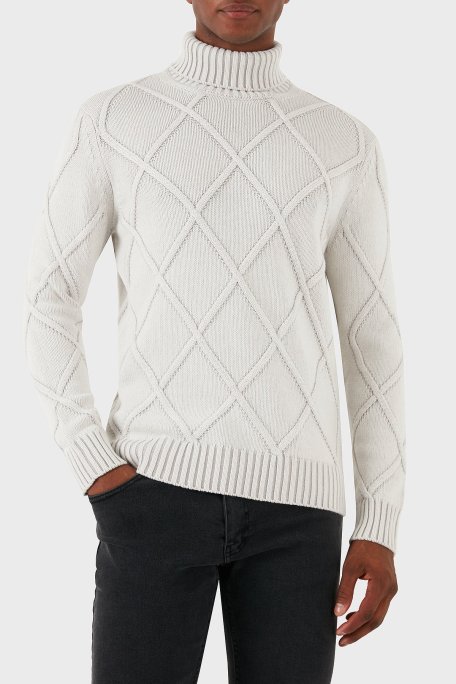 Gran Sasso Yün Karışımlı Desenli Regular Fit Balıkçı Yaka Erkek Kazak 13118 19678 812 GRİ - Gran Sasso (1)