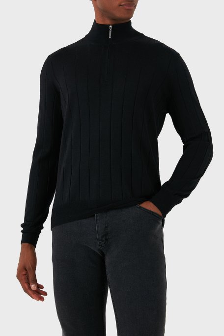 Gran Sasso Yün Karışımlı Regular Fit Yarım Fermuarlı Dik Yaka Erkek Kazak 57150 13118 099 SİYAH - Gran Sasso