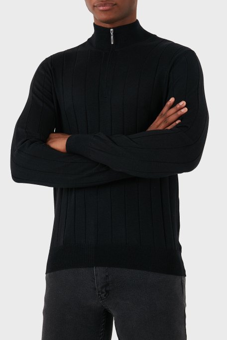 Gran Sasso Yün Karışımlı Regular Fit Yarım Fermuarlı Dik Yaka Erkek Kazak 57150 13118 099 SİYAH - Gran Sasso (1)