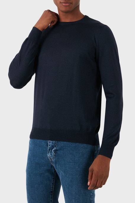 Gran Sasso Yün Karışımlı Slim Fit Bisiklet Yaka Erkek Kazak 57167 13190 598 LACİVERT - Gran Sasso